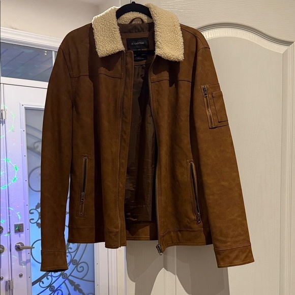 le chateau Other - Le Chateau Brown Faux Leather Jacket with Shearling Collar